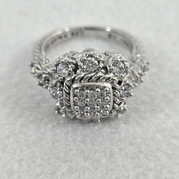 Judith Ripka 925 CZ Sterling Silver Cluster Cocktail Ring Size 9 Thailand Signed - Picture 1 of 12